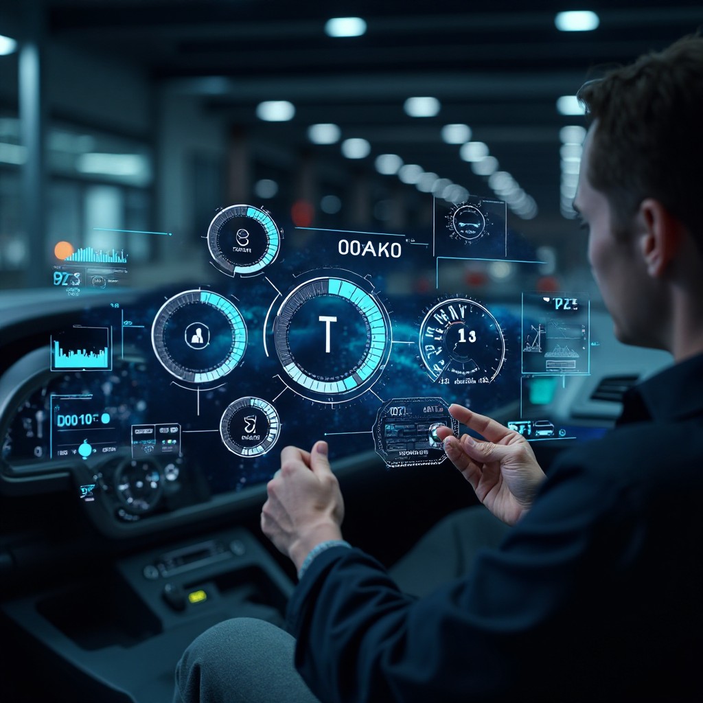 Automotive technology integration dashboard showing AR features